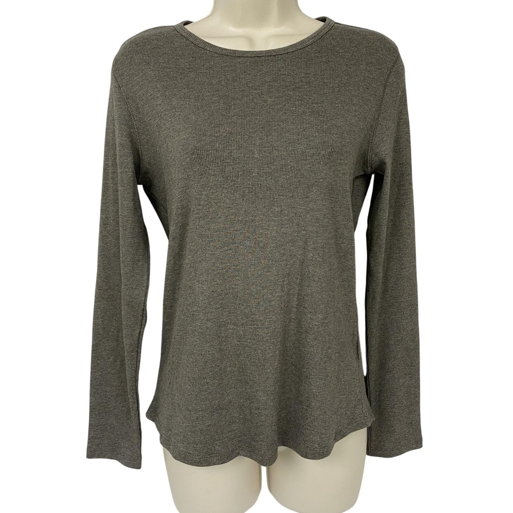 Elie Tahari Top Womens Medium Heather Gray Pima Cotton Ribbed Knit Stretch Tee